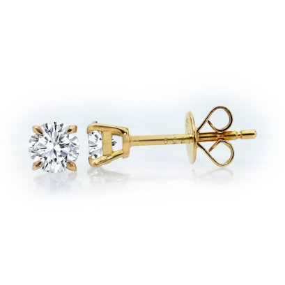 (IGI) 1.06 ct, Laboratory Grown Diamond (Round Brilliant, HPHT, 0.52 ct. and 0.53 ct., D, VVS2), Four Prongs Diamond Stud Earrings