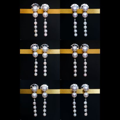 Approx. 3.0 - 5.0 mm, Akoya Pearl, Double Pearl Stud Earring with Dangle Pearl Row