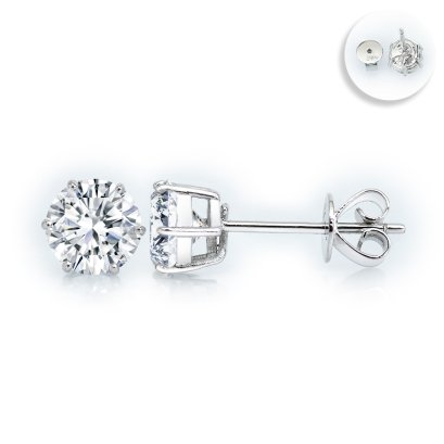 (IGI) 2.17 ct, Laboratory Grown Diamond (Round Brilliant, HPHT, 1.08 ct. and 1.09ct., D, VS 2), Six Prongs Round Diamond Stud Earrings