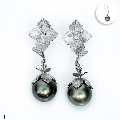 Approx. 12.0 -13.0 mm, Tahitian Pearl, Fish Hooks Flower Dangle Pearl