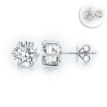 (IGI) 2.18 ct, Laboratory Grown Diamond (Round Brilliant, HPHT, 1.09 ct. (x2), D, VS 1), Six Prongs Round Diamond Stud Earrings