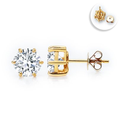 (IGI) 2.12 ct, Laboratory Grown Diamond (Round Brilliant, HPHT, 1.06ct. (x2), D, VS 1), Six Prongs Diamond Stud Earrings