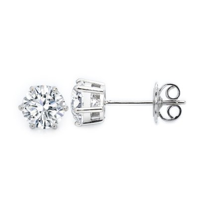 (IGI) 2.18 ct, Laboratory Grown Diamond (Round Brilliant, HPHT, 1.09 ct. (x2), D, VS 1), Six Prongs Diamond Stud Earrings