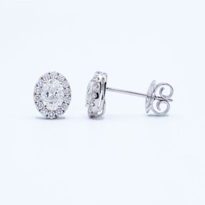 (GIA) 1.04 ct, Diamond (Oval Brilliant,0.52ct (x2), D, VVS2 and VVS1), Laboratory Grown Diamond (0.41ct) Cocktail Diamod Stud Earrings