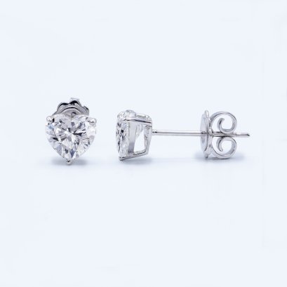 (IGI) 2.23 ct, Laboratory Grown Diamond (Heart Brilliant, HPHT, 1.11 ct and 1.12 ct., D, VVS2), Three Prongs Heart Diamond Stud Earrings