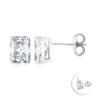 (GRA), Moissanite Radiant Cut (2.0ctx2/D/VVS1/Ex) Four Prongs Solitaire Moissanite, Stud Earrings