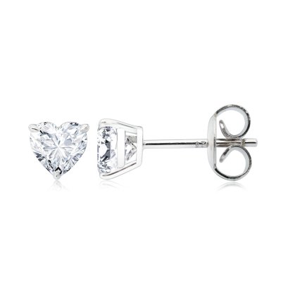 (GRA), Moissanite Heart Cut (0.5ctx2/D/VVS1/Ex) Three Prongs Solitaire Moissanite, Stud Earrings