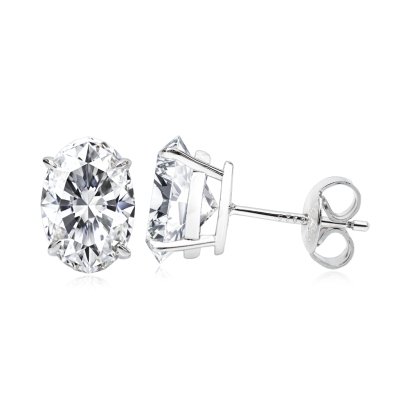 (GRA) Moissanite (5.0ct.), Oval Brilliant, Four Prongs Solitaire Moissanite Stud Earrings