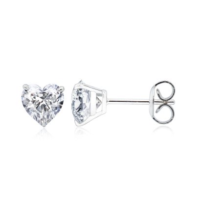 (GRA), Moissanite Heart Cut (1.0ctx2/D/VVS1/Ex) Three Prongs Solitaire Moissanite, Stud Earrings