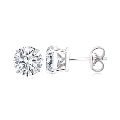 (GRA), Moissanite Round Brilliant (4.0ct/D/VVS1/Ex) Four Prongs with Hook Solitaire Moissanite Stud Earrings