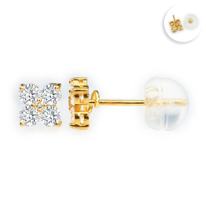 18K Gold, Laboratory Grown Diamond, Flower Diamond Stud Earrings