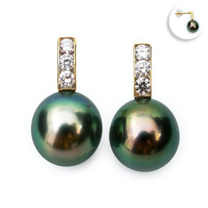 9.98 mm and 10.01 mm, Tahitian Pearl, Eternity Collection Stud Pearl Earrings