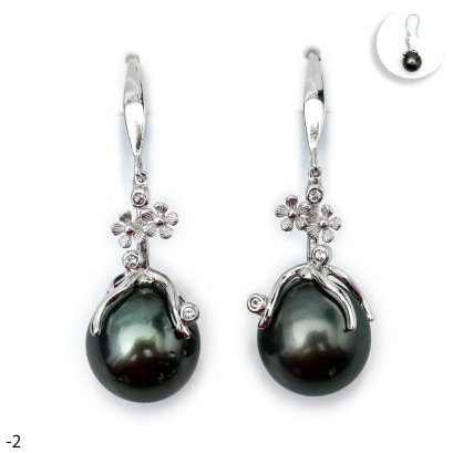 Approx. 11.0 mm, Tahitian Pearl, Flower Braches Fish Hooks Pearl Earrings