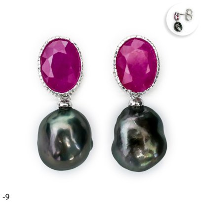 Approx. 5.0 - 6.0 mm, Keshi Tahitian Pearl, Ruby Dangle Pearl Stud Earrings