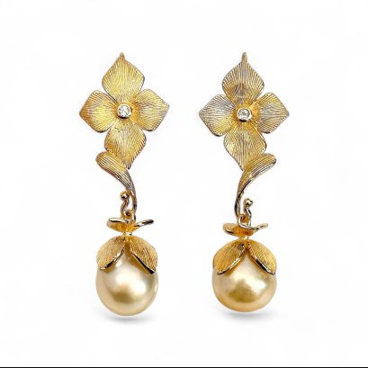 Approx. 11.0 mm, Gold South Sea Pearl, Fish Hooks Flower Dangle Pearl