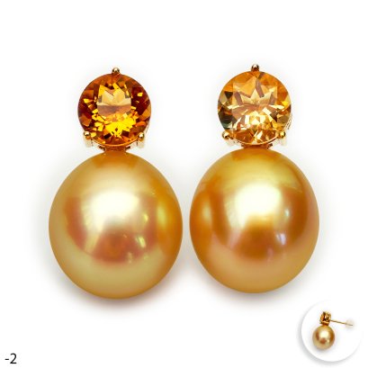 Approx. 12.0 mm, Gold South Sea Pearl, Solitaire Pearl Citrine Dot Stud Earrings