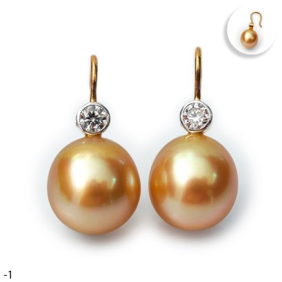 Approx. 10.0 mm, Gold South Sea Pearl, Laboratory Grown Diamond Dot Fish Hooks Pearl Earrings