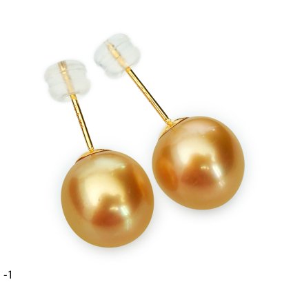 Approx. 8.0 - 10.0 mm, Gold South Sea Pearl, Stud Pearl Earrings