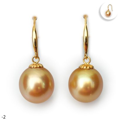 Approx. 10.0 mm, Gold South Sea Pearl, Fish Hooks Dangle Pearl Earrings