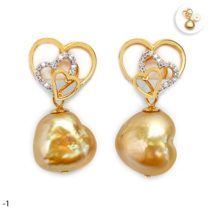 Approx. 13.0 - 14.0 mm, Heart Shaped Pearl, "Luminous Love" Triple Heart Dangle Pearl Stud Earrings