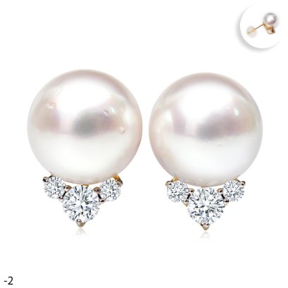 Approx. 10.0 - 11.0 mm, White South Sea Pearl, Lab Grown Diamond Crown Stud Pearl Earrings