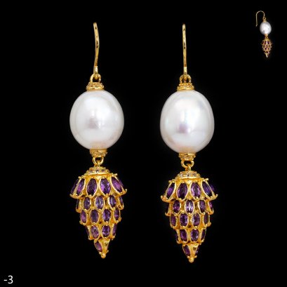 Approx. 11.0 - 12.0 mm, White South Sea Pearl, "Lantern of Live" Fish Hooks Pearl Earrings