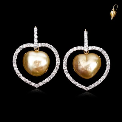 14.14 mm and 14.64 mm, Heart Shaped Pearl, "Luminous Love" Dangle Pearl Heart Fish Hooks Earrings