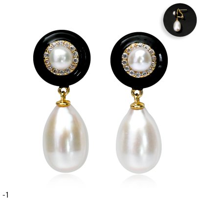 Approx. 4.0 mm and 8.0 mm, Freshwater Pearl, "Midnight Glow" Dangle Pearl Stud Earrings