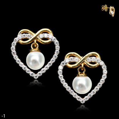 Approx. 4.5 mm, Freshwater Pearl, "Luminous Love" Dangle Pearl Heart Earrings