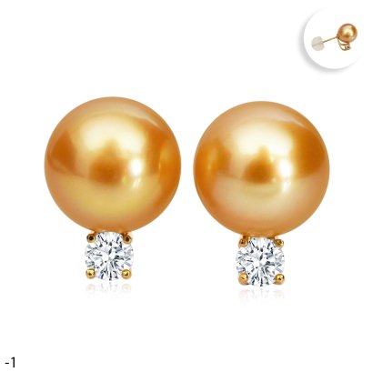Approx. 10.0 mm, Gold South Sea Pearl, "Diamond and Pearl" Stud Pearl Earrings