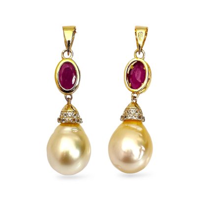Approx. 9.0 mm, South Sea Pearl, Ruby Dangle Pearl Pendant