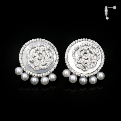 3.5 mm, Akoya Pearl, Rose Mother of Pearl Stud Earrings