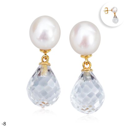 Approx. 7.0 mm, Freshwater Pearl, Pearl Dangle White Topaz Stud Earrings