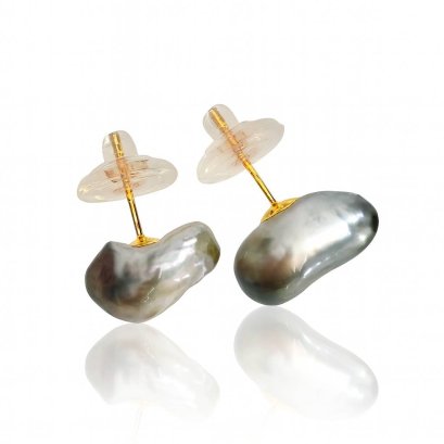 Approx.11.0 mm, Keshi Tahitian Pearl, Stud Pearl Earrings