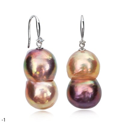 Approx. 12.0 mm, Peanut Pearl, Freshwater Pearl, Fish Hooks Diamond Dot Pearl Earrings