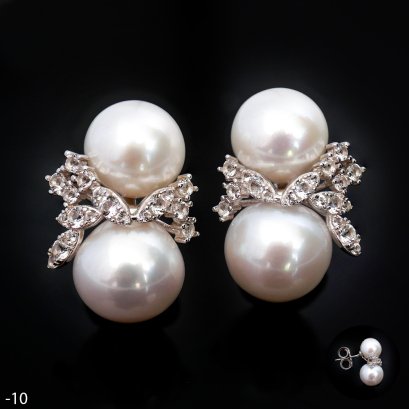 Approx. 9.0 - 10.0 mm, Edison Pearl, Marquise CZ & Duo Pearl Stud Earrings