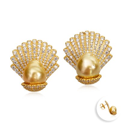 10.71 mm and 10.96 mm, Gold South Sea Pearl, "Queen of The Sea" Stud Pearl Earrings