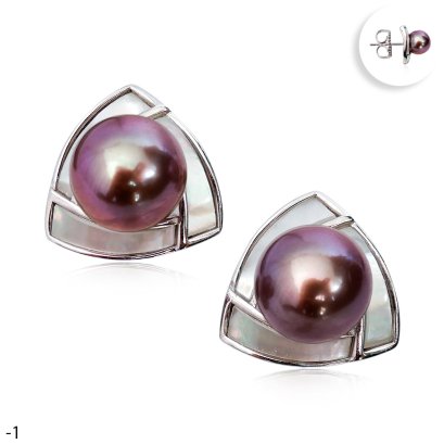 Approx. 7.0 mm, Sunburn Lot, Mini Edison Pearl, Mother of Pearl Triangle Pearl Stud Earrings