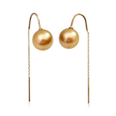 Approx. 11.6 mm, Oriental Odyssey, Gold South Sea Pearl, Pearl Curve Needle Chain Threader Earrings