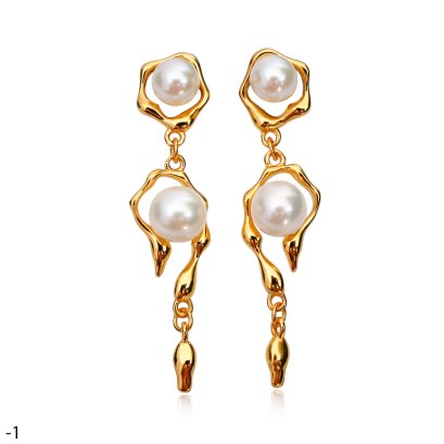 Approx. 5.0 - 6.0 mm, Freshwater Pearl, Double Pearl Dangle Pearl Stud Earrings