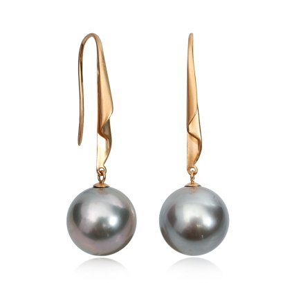 12.18 mm and 12.26 mm, Tahitian Pearl, Fish Hook Pearl Earrings