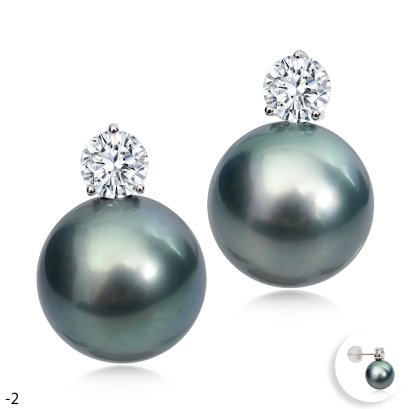 Approx. 12.0 - 13.0 mm, Tahitian Pearl, Diamond Dot Pearl Stud Earrings