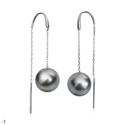 Approx. 11.0 mm, Tahitian Pearl, Curve Threader Dangle Pearl Stud Earrings