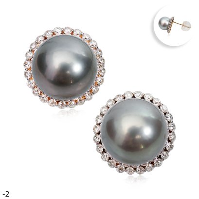 Approx. 10.0 mm, Tahitian Pearl, Double Halo Diamond Pearl Stud Earrings
