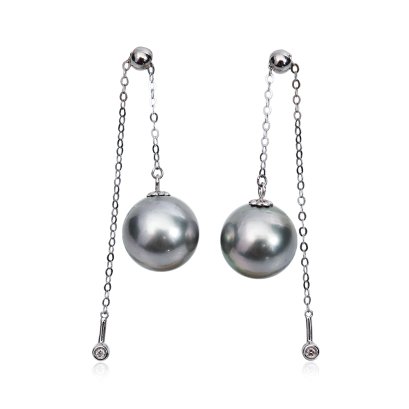 9.8 mm and 9.9 mm, Tahitian Pearl, Bead Threader Dangle Pearl Stud Earrings