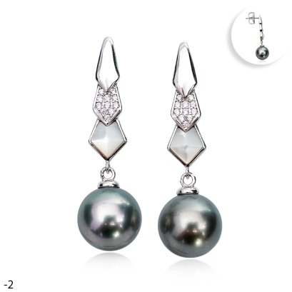 Approx. 10.0 - 11.0 mm, Tahitian Pearl, Snake Scales Dangle Pearl Stud Earrings