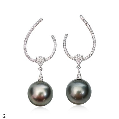 Approx. 11.0 - 12.0 mm, Tahitian Pearl, Sky Line Dangle Pearl Stud Earrings