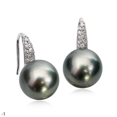 Approx. 11.0 - 12.0 mm, Tahitian Pearl, Fish Hooks Spoon CZ Paved Earrings
