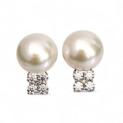 Approx. 9.0 - 10.0 mm, Edison Pearl, Flower Moissanite Pearl Stud Earrings