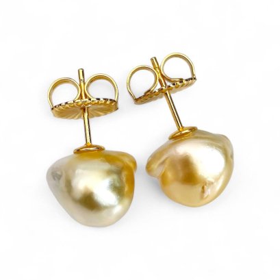 10.0 - 11.0 mm, Gold South Sea Pearl, Stud Pearl Earrings